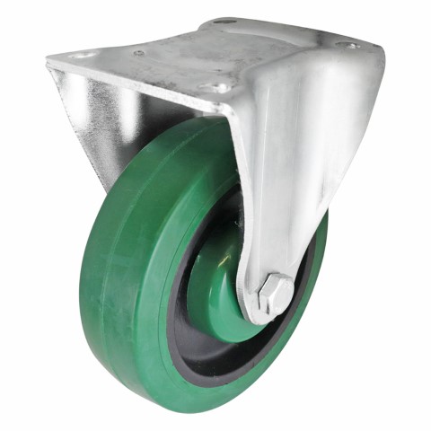 EASYROLL GREEN RUBBER FIXED PLATE CASTOR 125MM 